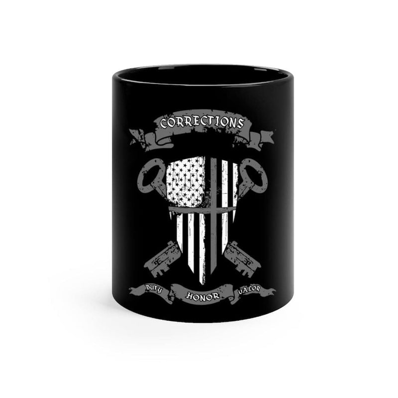 Corrections Coffee Mug-Thin Gray Line Flag Shield Cup-Jailer Crest Mug.