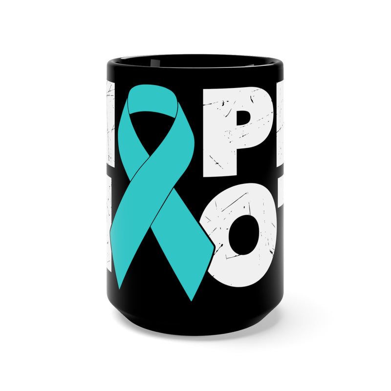 Strength United: PTSD Mental Health Awareness Teal Ribbon Black Mug 15oz
