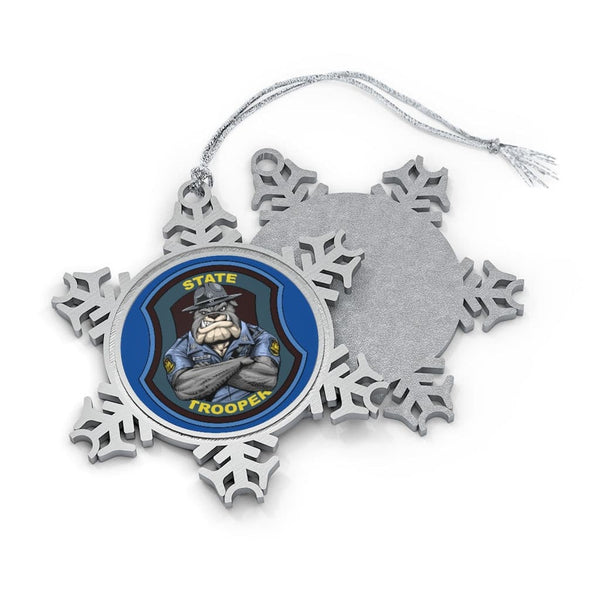 State Trooper Bulldog Christmas Police Bear Pewter Snowflake Christmas Ornament-.