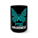 Graceful Resilience: Black Ceramic Butterfly PTSD Design 15oz Mug