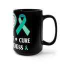 Peace, Love, Cure: PTSD Awareness Black Mug 15oz - Inspiring Compassion and Hope