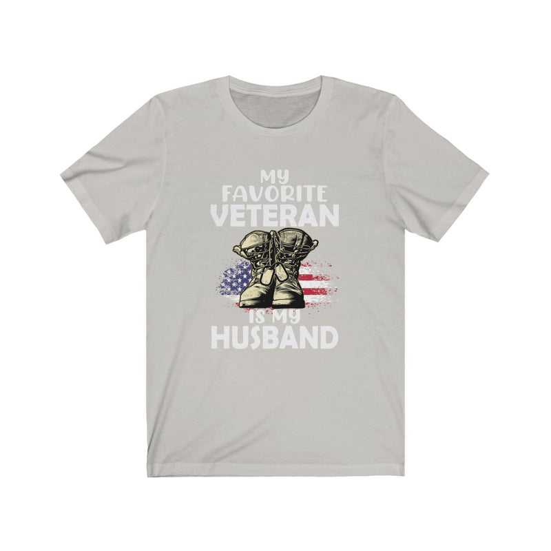 US Military My Favorite Veteran Is My Husband Unisex Short Sleeve Shirt.