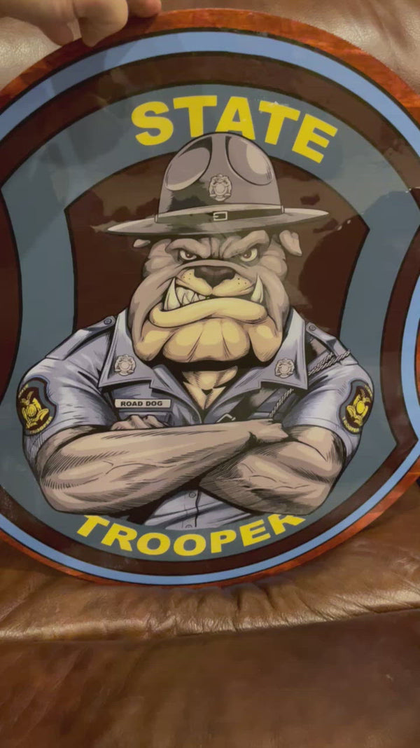 State Trooper Bulldog-Large Wood Plaque-Imperfection