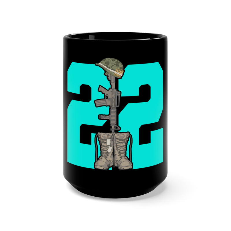 Warrior's Emblem: 15oz Black Mug with PTSD Design and Blue 22