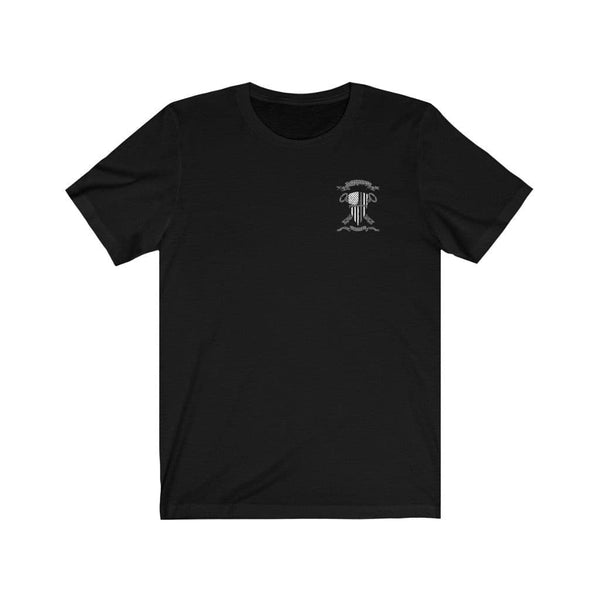 Correction Medieval Crest T-Shirt-Thin Grey Line Flag Shield and Prison Keys.