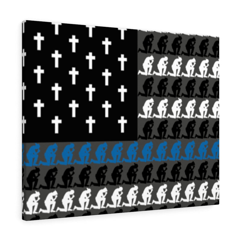 Praying State Trooper Thin Blue Line Prayer Flag-Praying Police Officer Canvas-Praying Sheriff Deputy.