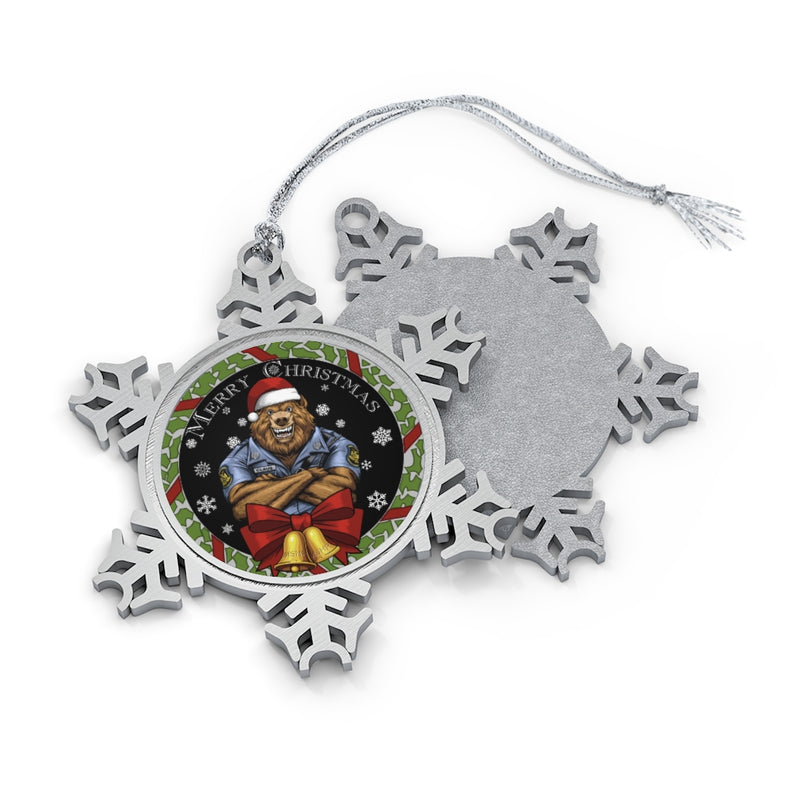 Christmas Police Bear Pewter Snowflake Christmas Ornament-.