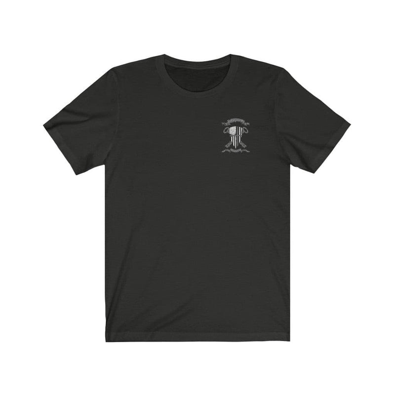 Correction Medieval Crest T-Shirt-Thin Grey Line Flag Shield and Prison Keys.