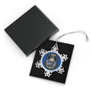 State Trooper Bulldog Christmas Police Bear Pewter Snowflake Christmas Ornament-.