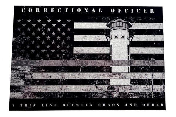 A Thin Line Between Chaos And Order Decal-Correctional Officer Flag With Guard Tower.