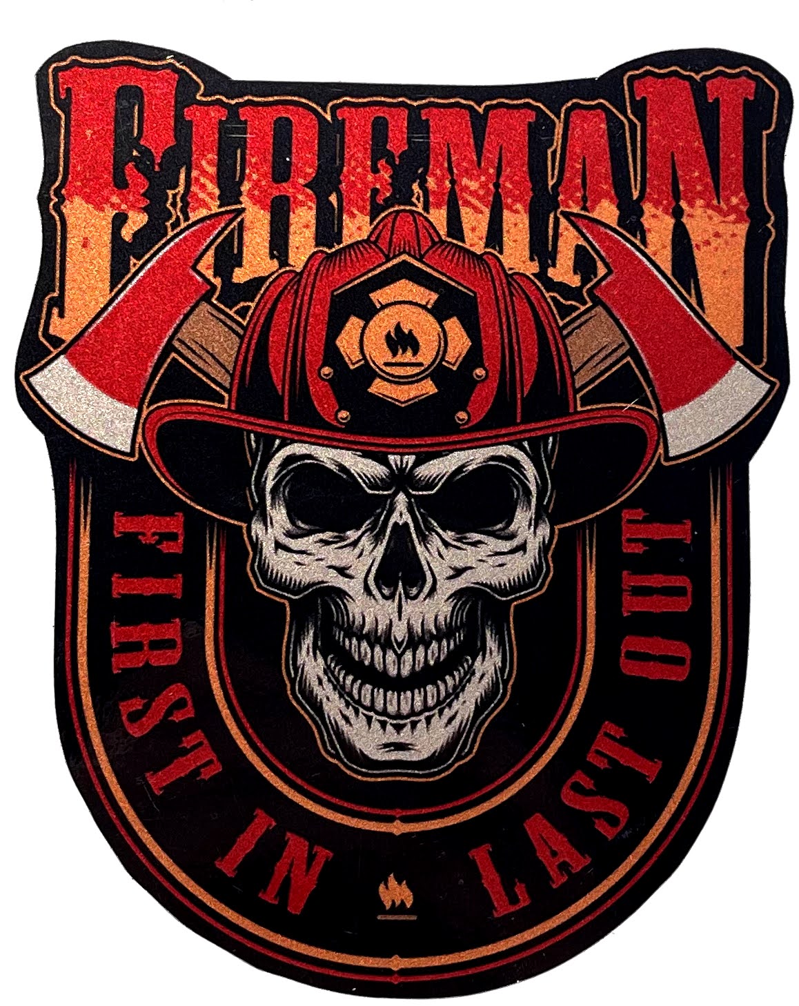 First In Last Out Fireman Decal-Firefighter Skull With Helmet