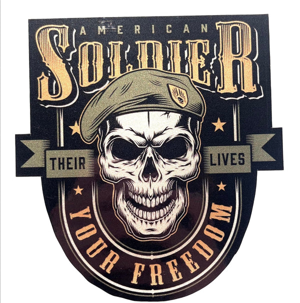 American Soldier Decal-Beret Skull-Their Lives Your Freedom.