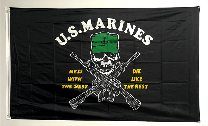 Marine Skull Flag-U.S. Marines Flag-Mess With The Best Die Like The Rest Flag.