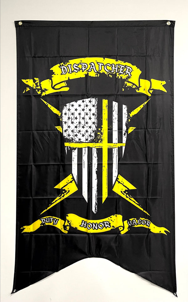 Dispatcher Flag-Medieval Thin Yellow Line Crest-Duty Honor Valor.