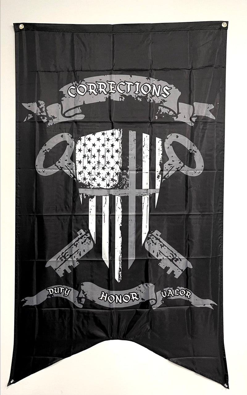 Corrections Flag-Medieval Thin Gray Line Flag Crest-Duty Honor Valor.
