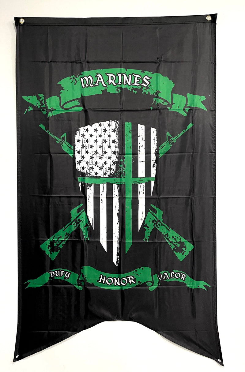 Marines Flag-Medieval Crest-Duty Honor Valor.