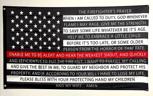 Firefighter Prayer Flag-Thin Red Line Pray Flag-The Firefighter's Prayer.