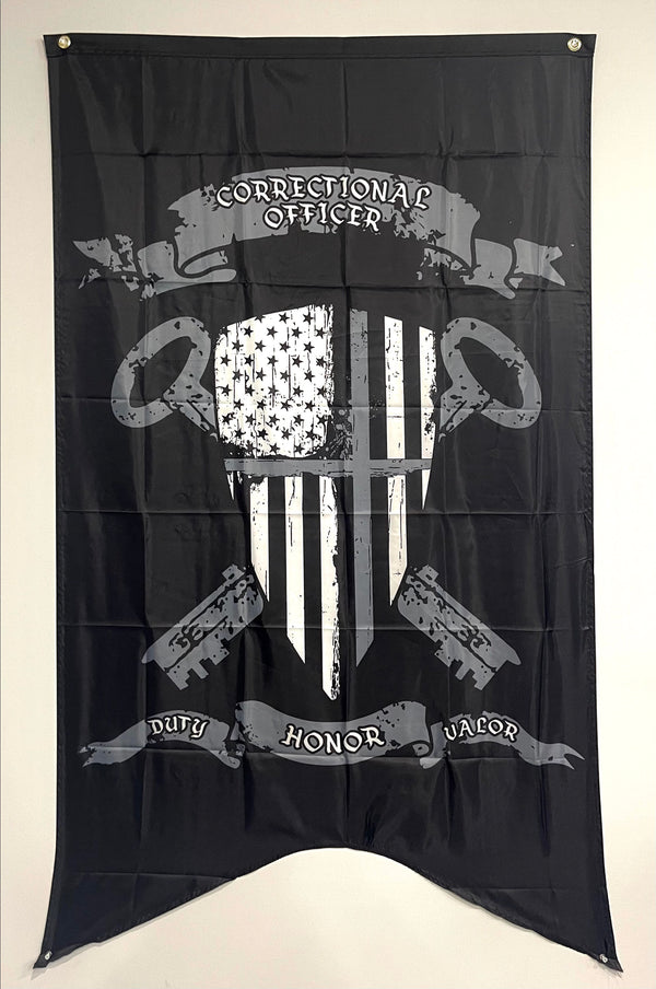 Correctional Officer Flag-Medieval Crest Thin Gray Line Flag-Duty Honor Valor.