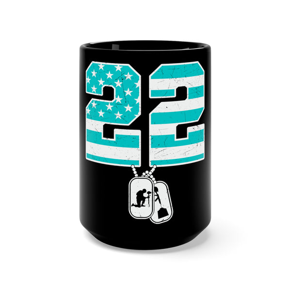 15oz Black Ceramic Mug PTSD design Blue 22 with Rounded Corners and C-Handle