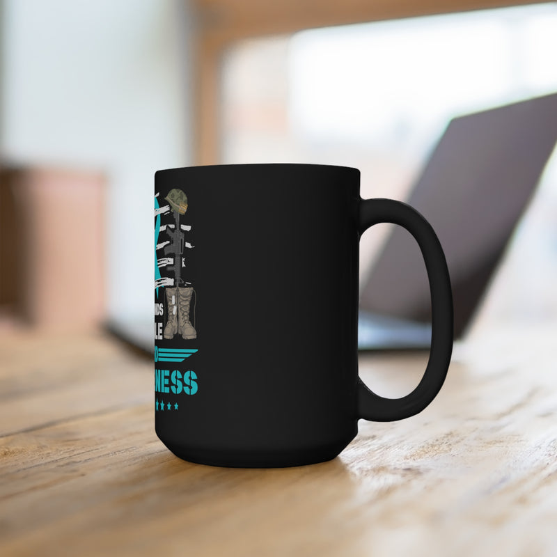 Patriotic Military PTSD Awareness: Black Mug 15oz - Supporting Our Heroes with Empathy
