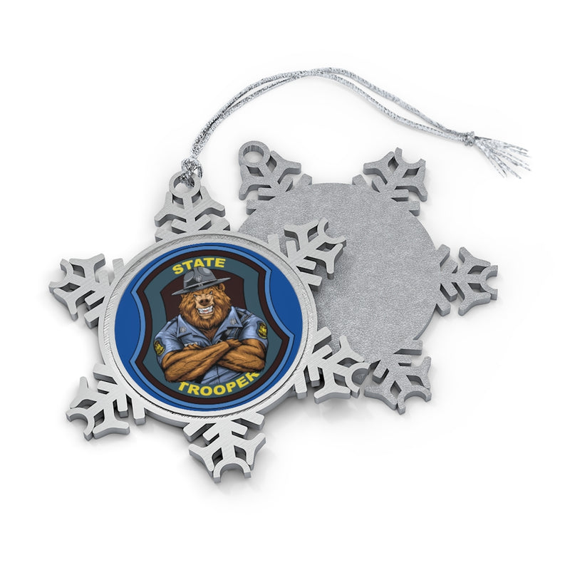 State Trooper Bear Pewter Snowflake Ornament.