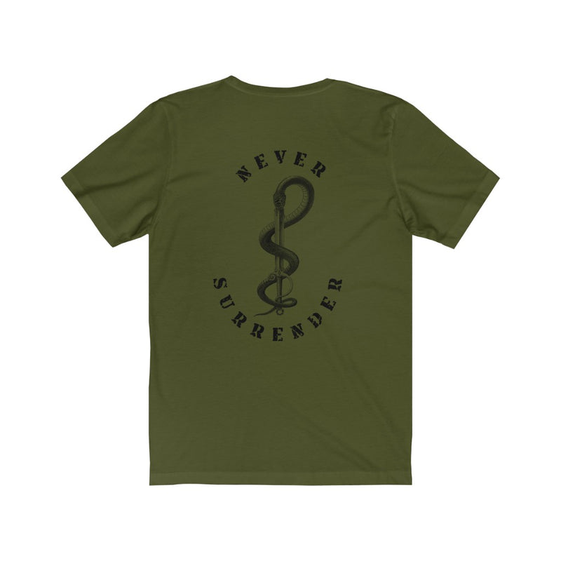 No Surrender T-Shirt-Black Snake Eating Sword.