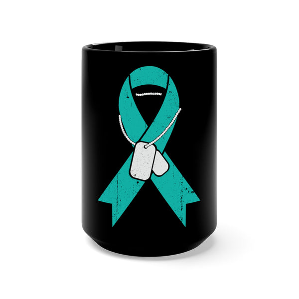 Support Veterans with the Teal Ribbon PTSD Awareness Black Mug - 15oz