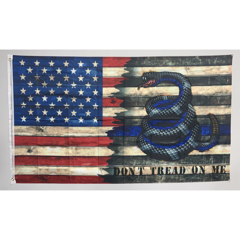 Enough is Enough Don’t Tread on Me Gadsden Police Flag-American Flag and Thin Blue Line Flag.