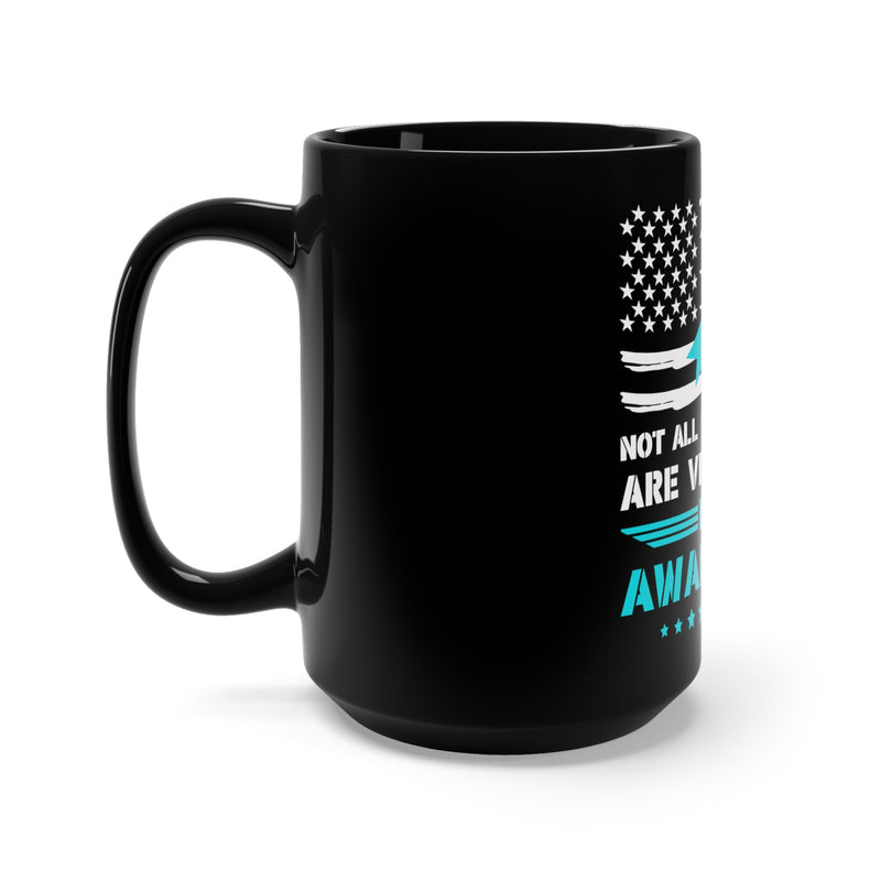 Patriotic Military PTSD Awareness: Black Mug 15oz - Supporting Our Heroes with Empathy