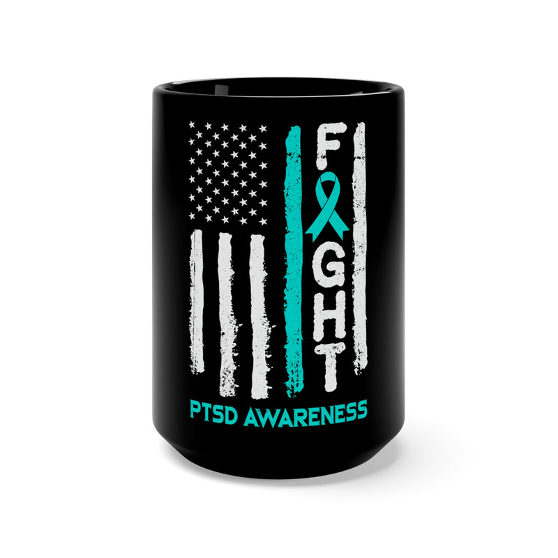PTSD Warrior US Flag Teal Ribbon - 15oz Black Ceramic Mug
