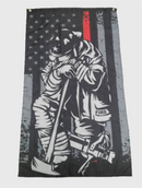 Kneeling Firefighter Flag-Thin Red Line Flag.