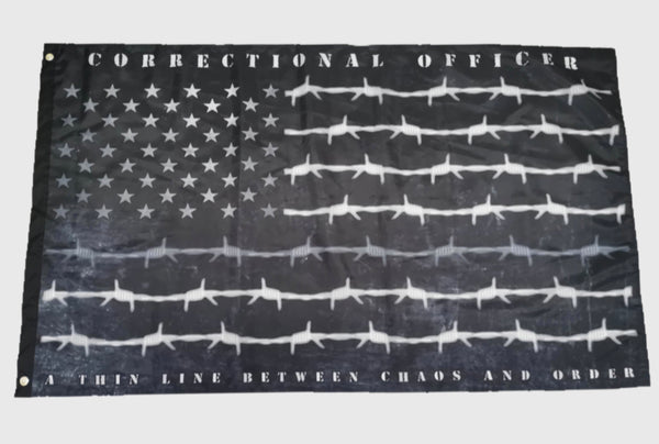 Correctional Officer Thin Gray Line Flag-Barbed Wire.