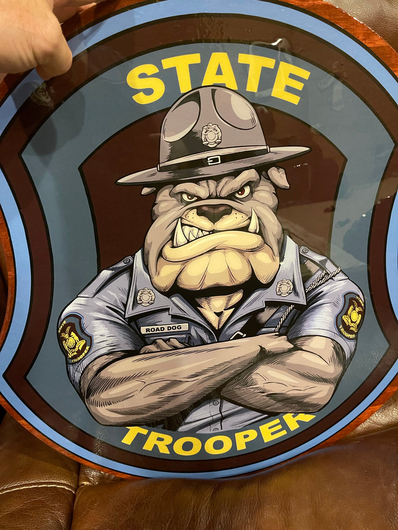 State Trooper Bulldog-Large Wood Plaque-Imperfection.