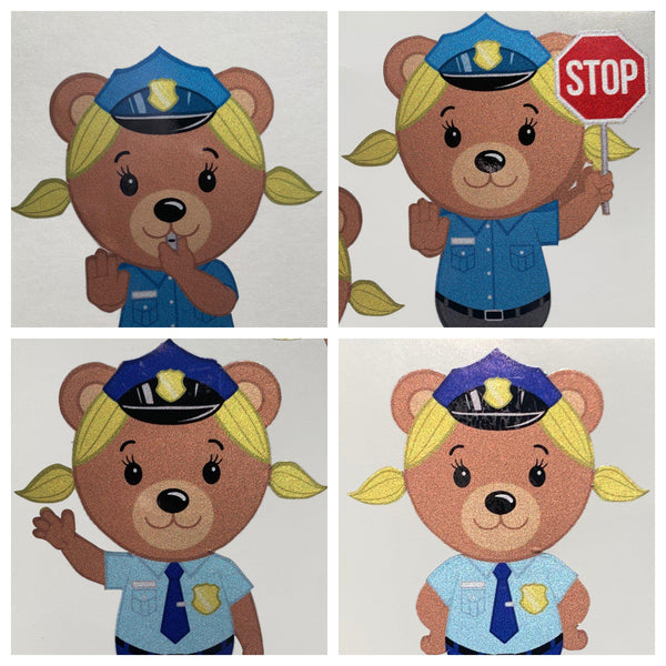 Police Officer Bear Girl Cub Stickers.