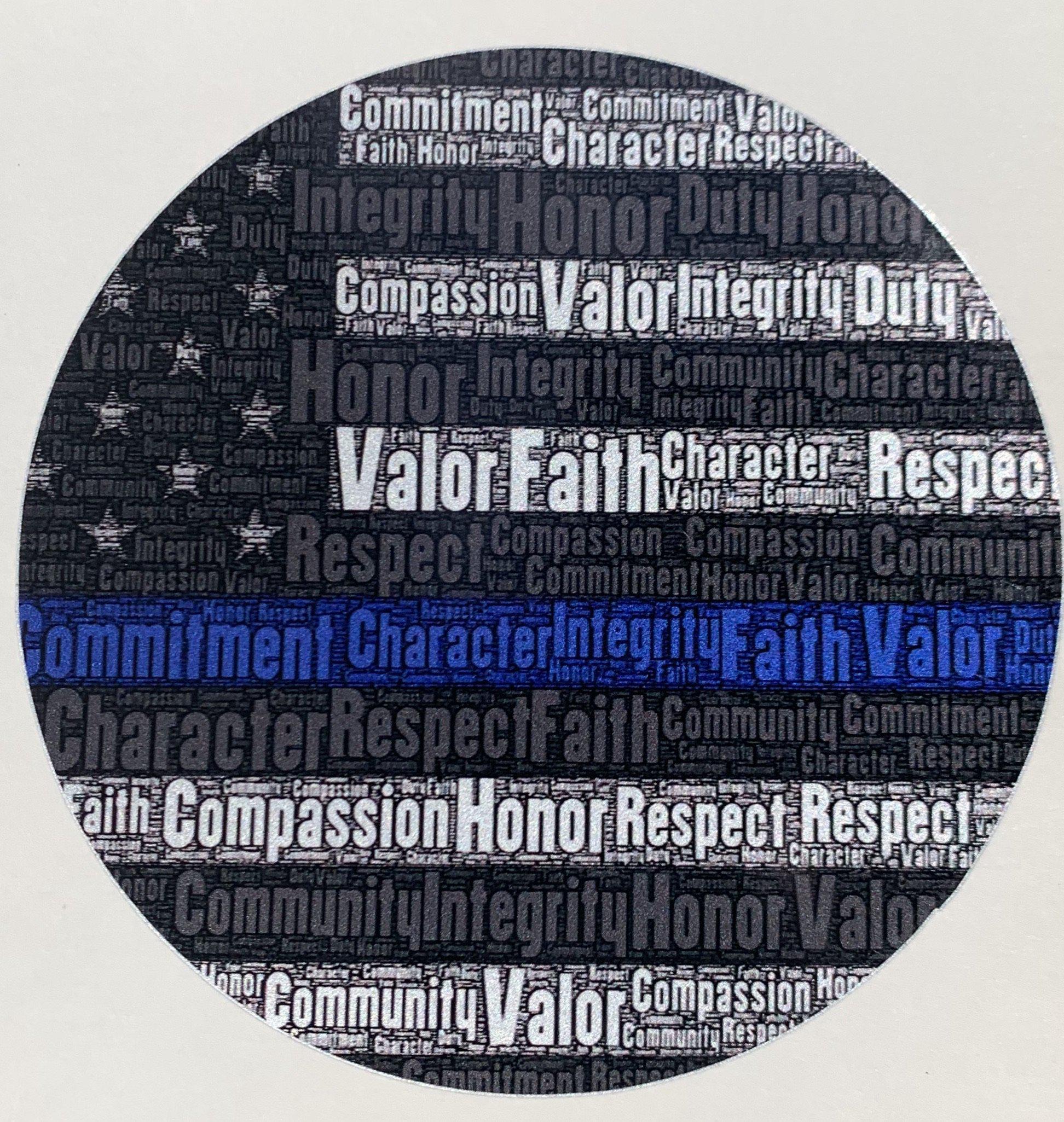 Blue Line Word Round Thin Blue Line Word Flag Decal