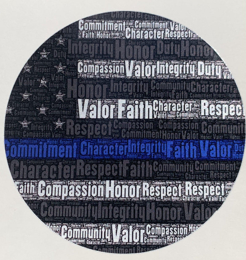 Round Thin Blue Line Word Flag Decal.