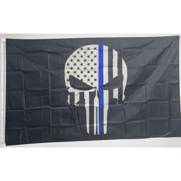 Thin Blue Line Skull Flag