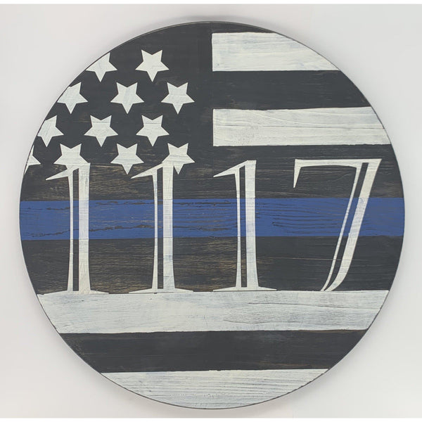 Wooden Thin Blue Line Flag-Your Badge Number